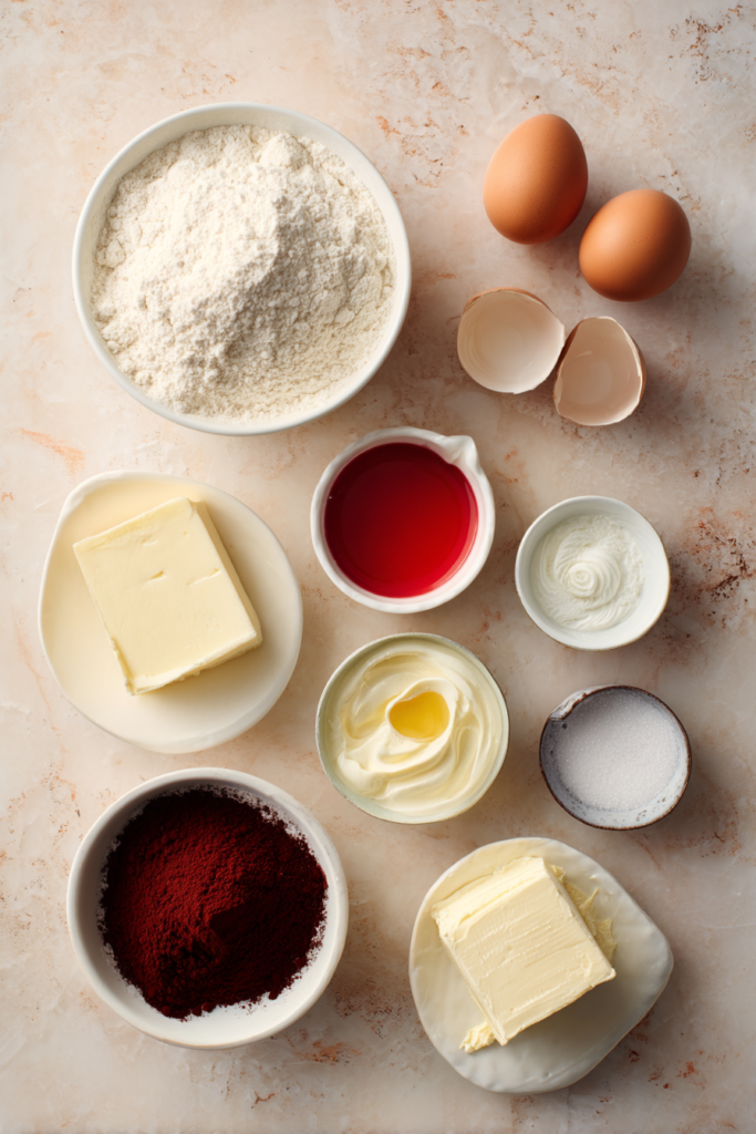 ingredients for strawberry red velvet swirl bars